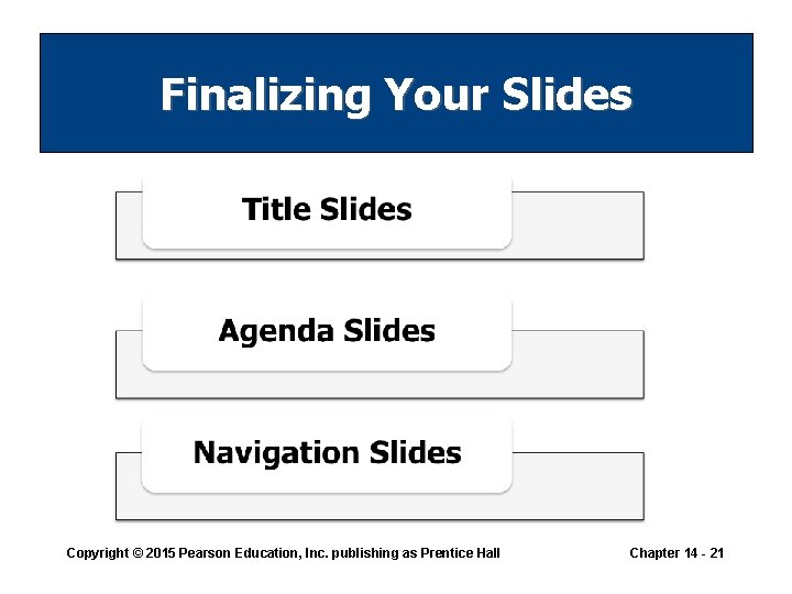 Finalizing Your Slides Copyright © 2015 Pearson Education, Inc. publishing as Prentice Hall Chapter