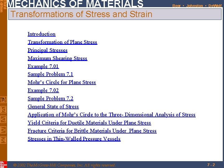 Third Edition MECHANICS OF MATERIALS Beer • Johnston • De. Wolf Transformations of Stress