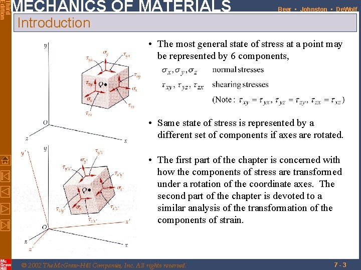 Third Edition MECHANICS OF MATERIALS Beer • Johnston • De. Wolf Introduction • The