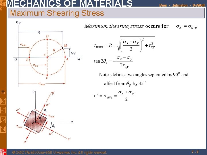 Third Edition MECHANICS OF MATERIALS Beer • Johnston • De. Wolf Maximum Shearing Stress