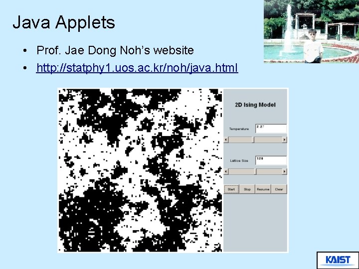 Java Applets • Prof. Jae Dong Noh’s website • http: //statphy 1. uos. ac.