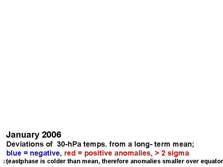 January 2006 Deviations of 30 -h. Pa temps. from a long- term mean; blue