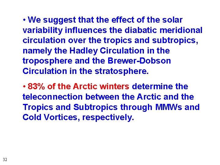  • We suggest that the effect of the solar variability influences the diabatic
