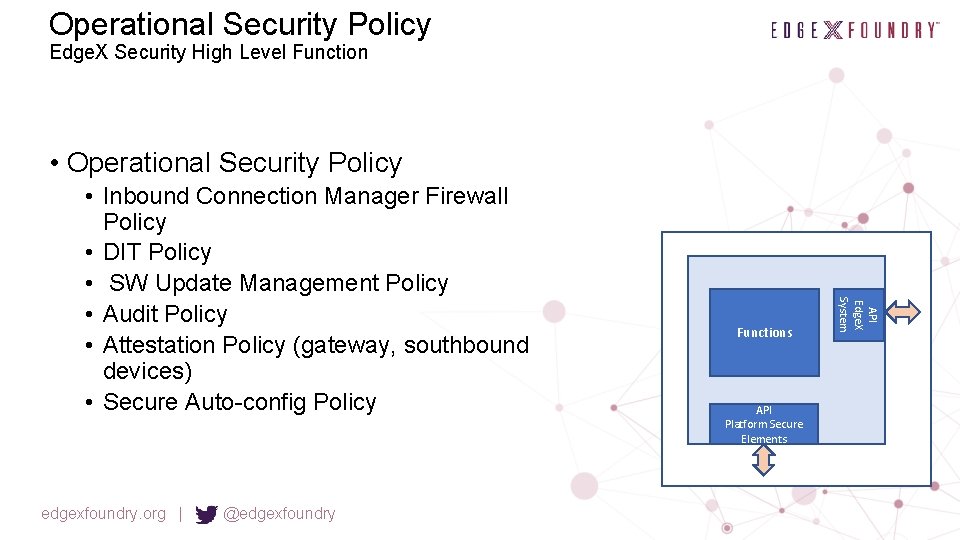 Operational Security Policy Edge. X Security High Level Function • Operational Security Policy edgexfoundry.