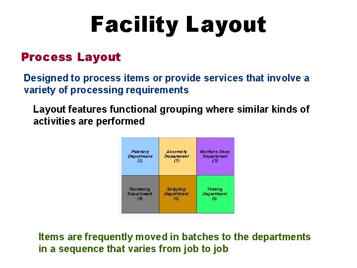 Facility Layout Process Layout Designed to process items or provide services that involve a