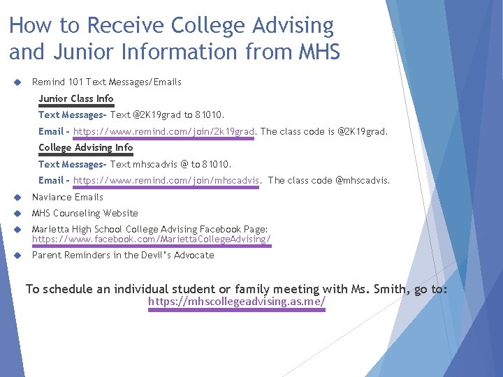 How to Receive College Advising and Junior Information from MHS Remind 101 Text Messages/Emails