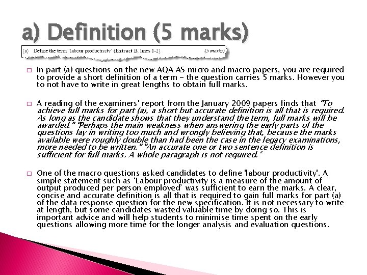 a) Definition (5 marks) � � � In part (a) questions on the new