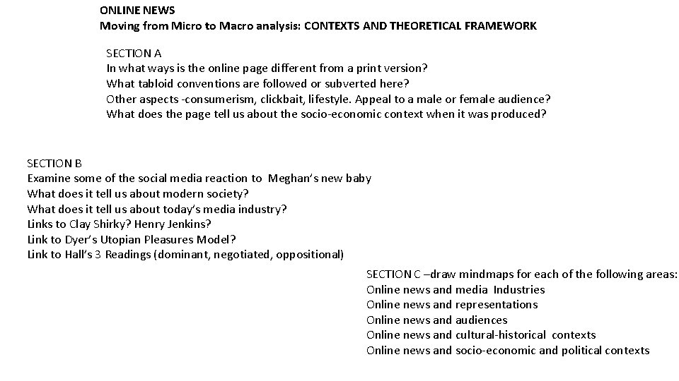 ONLINE NEWS Moving from Micro to Macro analysis: CONTEXTS AND THEORETICAL FRAMEWORK SECTION A