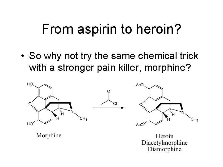 From aspirin to heroin? • So why not try the same chemical trick with