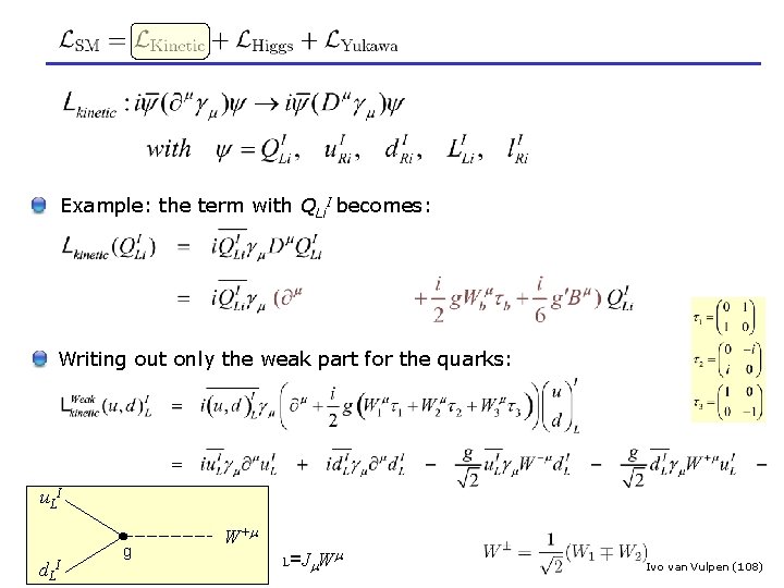 : The Kinetic Part Example: the term with QLi. I becomes: Writing out only