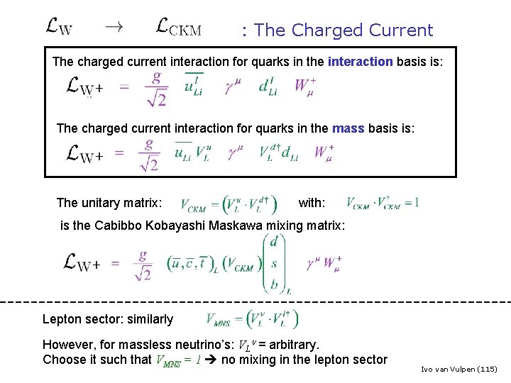 : The Charged Current The charged current interaction for quarks in the interaction basis