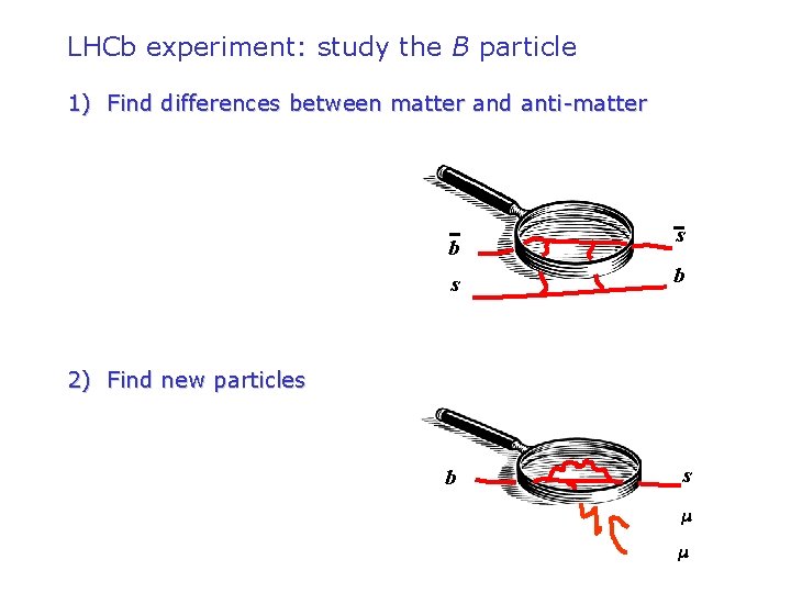 LHCb experiment: study the B particle 1) Find differences between matter and anti-matter b