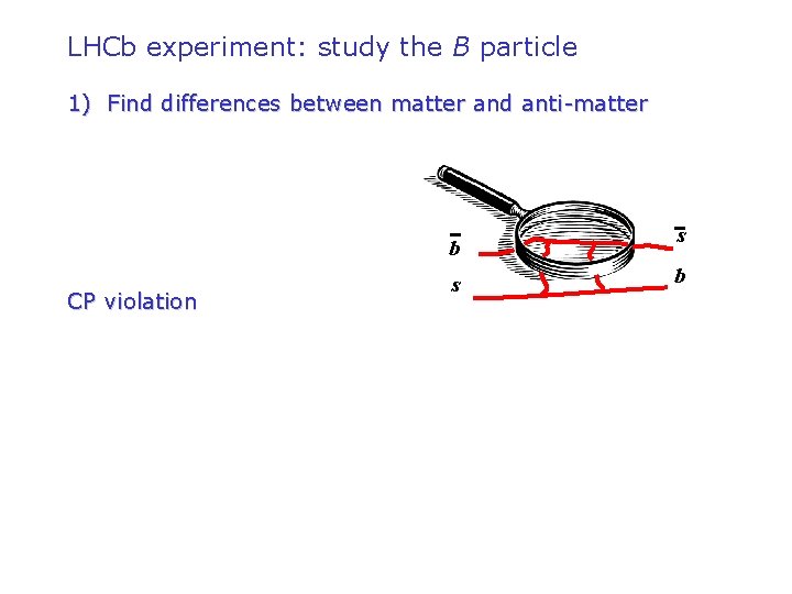 LHCb experiment: study the B particle 1) Find differences between matter and anti-matter b