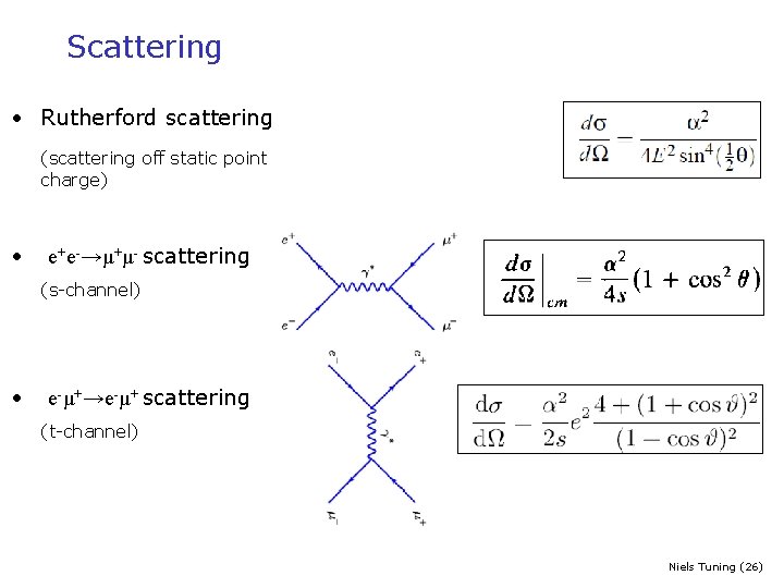 Scattering • Rutherford scattering (scattering off static point charge) • e+e-→μ+μ- scattering (s-channel) •