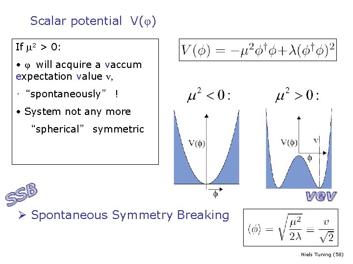 Scalar potential V(φ) If 2 > 0: • φ will acquire a vaccum expectation