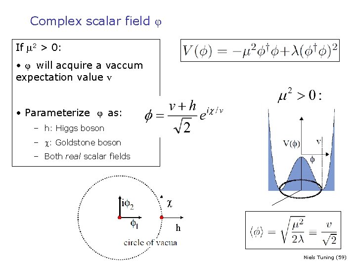 Complex scalar field φ If 2 > 0: • φ will acquire a vaccum