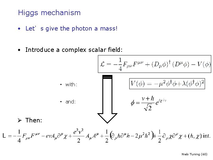 Higgs mechanism • Let’s give the photon a mass! • Introduce a complex scalar
