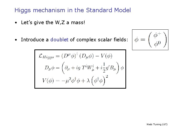 Higgs mechanism in the Standard Model • Let’s give the W, Z a mass!