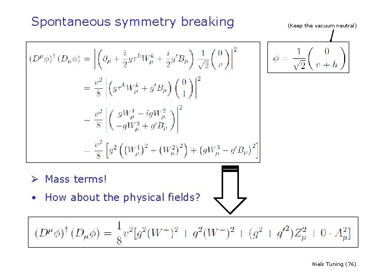 Spontaneous symmetry breaking (Keep the vacuum neutral) Ø Mass terms! • How about the