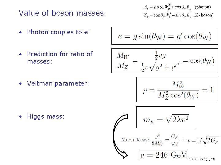 Value of boson masses • Photon couples to e: • Prediction for ratio of