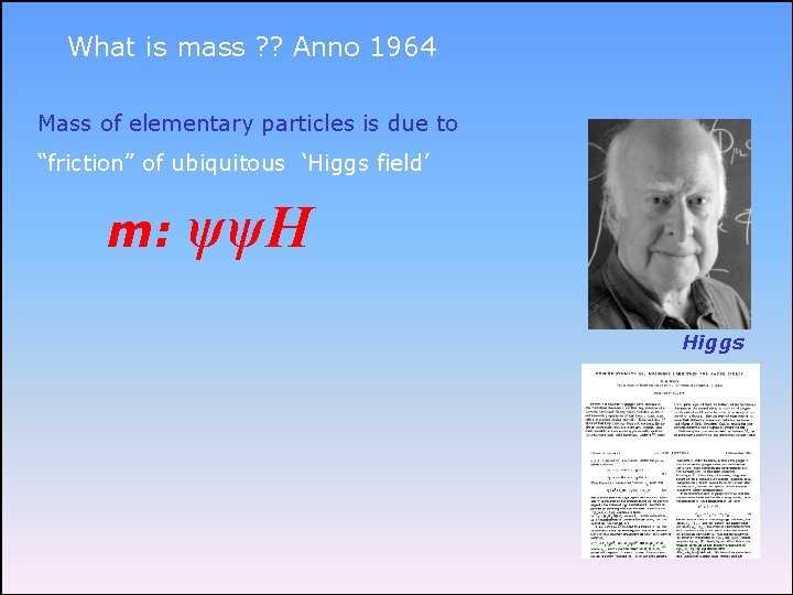 What is mass ? ? Anno 1964 Mass of elementary particles is due to