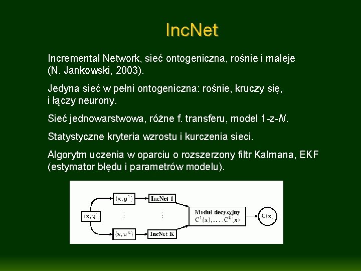 Inc. Net Incremental Network, sieć ontogeniczna, rośnie i maleje (N. Jankowski, 2003). Jedyna sieć