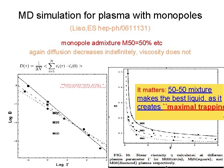 MD simulation for plasma with monopoles (Liao, ES hep-ph/0611131) monopole admixture M 50=50% etc