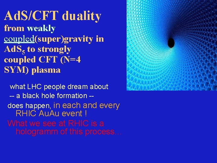 Ad. S/CFT duality from weakly coupled(super)gravity in Ad. S 5 to strongly coupled CFT