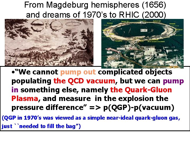 From Magdeburg hemispheres (1656) and dreams of 1970’s to RHIC (2000) • “We cannot