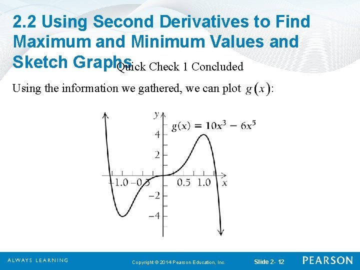 2. 2 Using Second Derivatives to Find Maximum and Minimum Values and Sketch Graphs