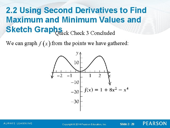 2. 2 Using Second Derivatives to Find Maximum and Minimum Values and Sketch Graphs