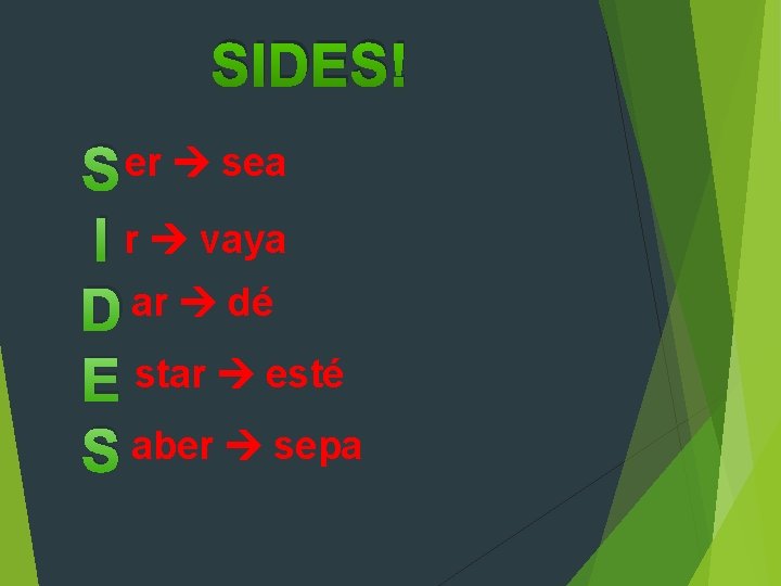 SIDES! S er sea I r vaya D ar dé E star esté S SIDES! S er sea I r vaya D ar dé E star esté S