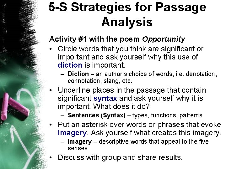 5 -S Strategies for Passage Analysis Activity #1 with the poem Opportunity • Circle