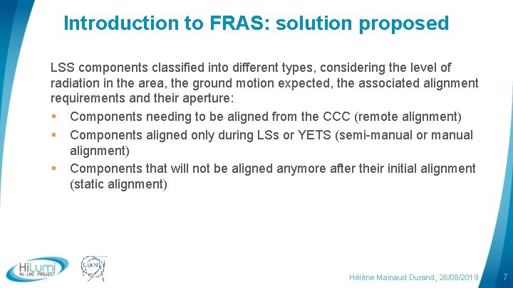 Introduction to FRAS: solution proposed LSS components classified into different types, considering the level