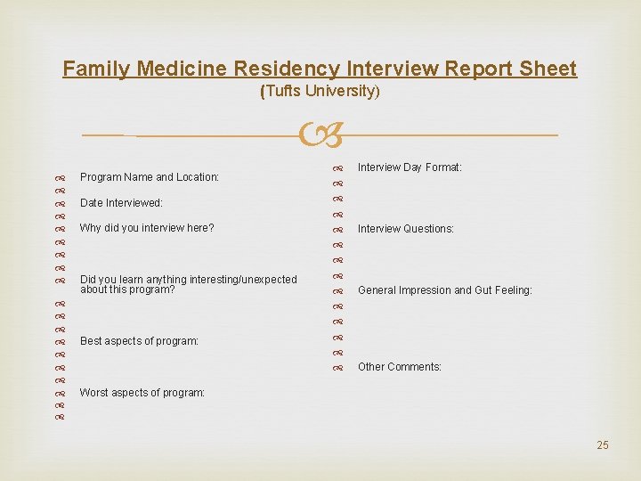 Family Medicine Residency Interview Report Sheet (Tufts University) Program Name and Location: Date Interviewed: