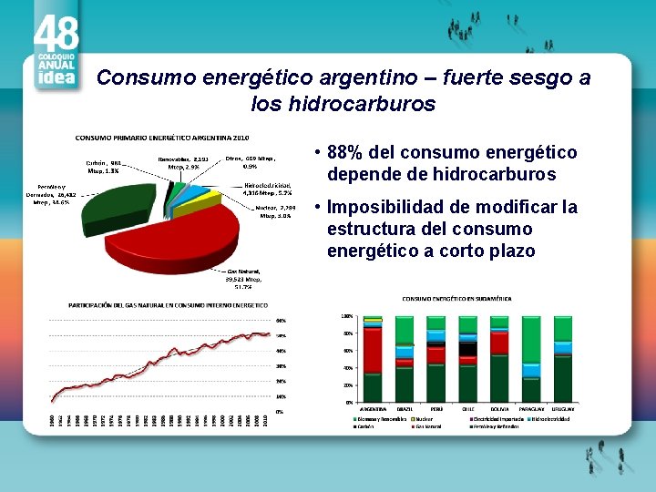 Consumo energético argentino – fuerte sesgo a los hidrocarburos • 88% del consumo energético