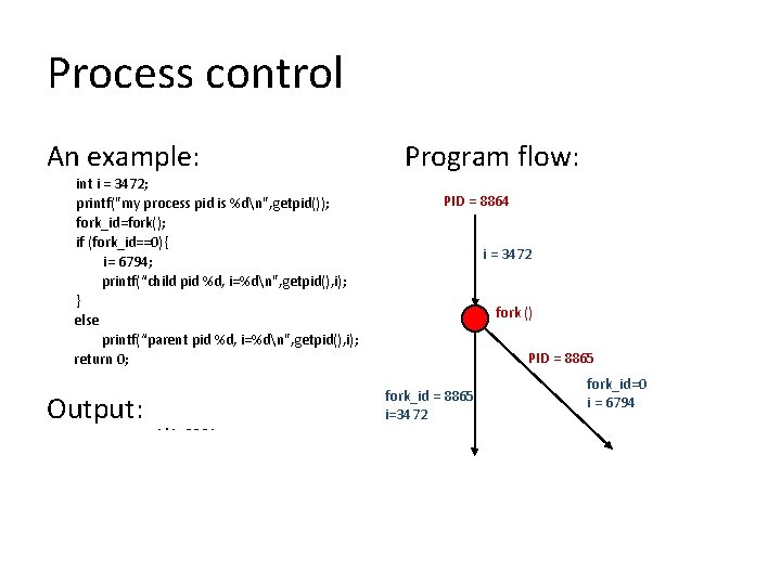 Process control An example: int i = 3472; printf("my process pid is %dn", getpid());