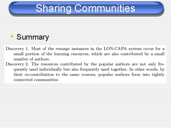 Sharing Communities • Summary 