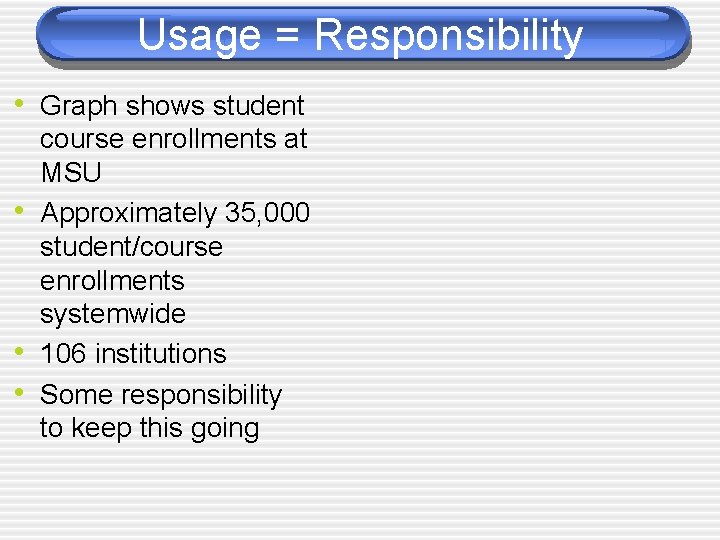 Usage = Responsibility • Graph shows student • • • course enrollments at MSU