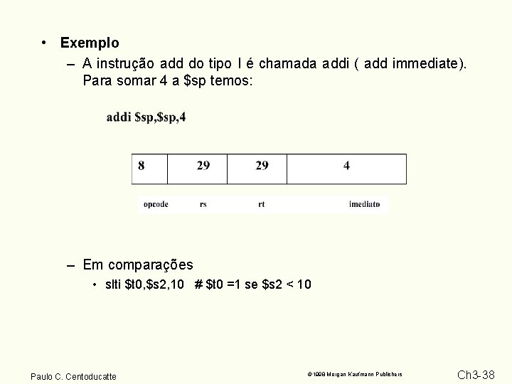  • Exemplo – A instrução add do tipo I é chamada addi (