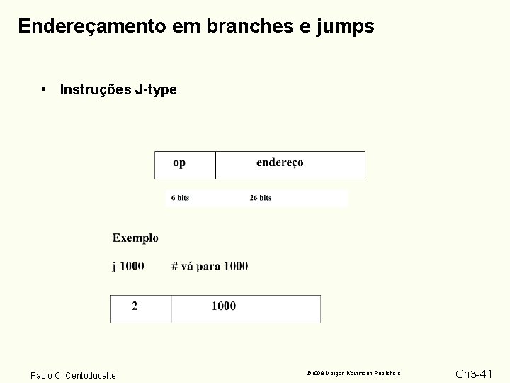 Endereçamento em branches e jumps • Instruções J-type Paulo C. Centoducatte 1998 Morgan Kaufmann