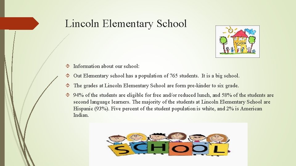 Lincoln Elementary School Information about our school: Out Elementary school has a population of