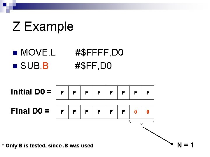 Z Example MOVE. L n SUB. B #$FFFF, D 0 #$FF, D 0 n