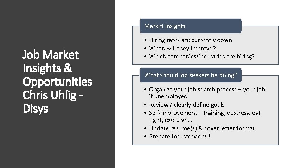 Market Insights Job Market Insights & Opportunities Chris Uhlig Disys • Hiring rates are Market Insights Job Market Insights & Opportunities Chris Uhlig Disys • Hiring rates are