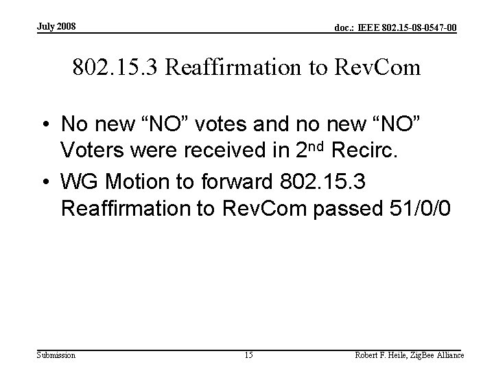 July 2008 doc. : IEEE 802. 15 -08 -0547 -00 802. 15. 3 Reaffirmation