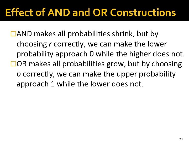 Effect of AND and OR Constructions �AND makes all probabilities shrink, but by choosing