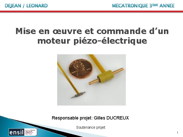 Mise en œuvre et commande d’un moteur piézo-électrique Responsable projet: Gilles DUCREUX Soutenance projet