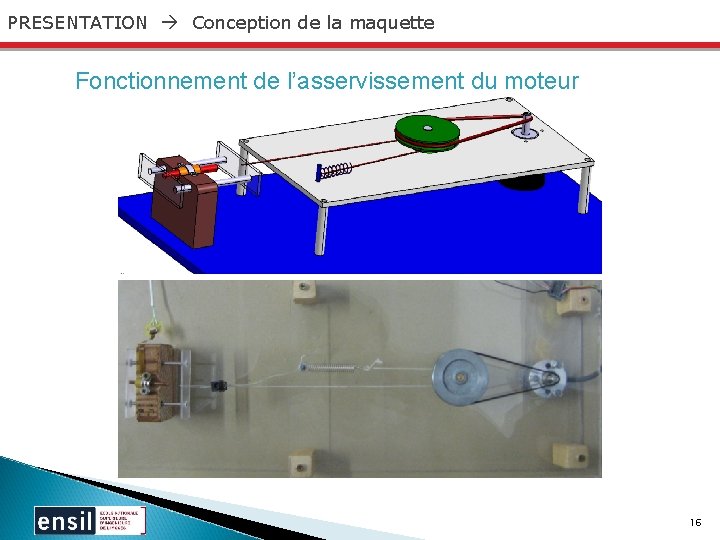 PRESENTATION Conception de la maquette Fonctionnement de l’asservissement du moteur 16 