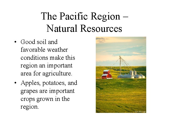 The Pacific Region – Natural Resources • Good soil and favorable weather conditions make