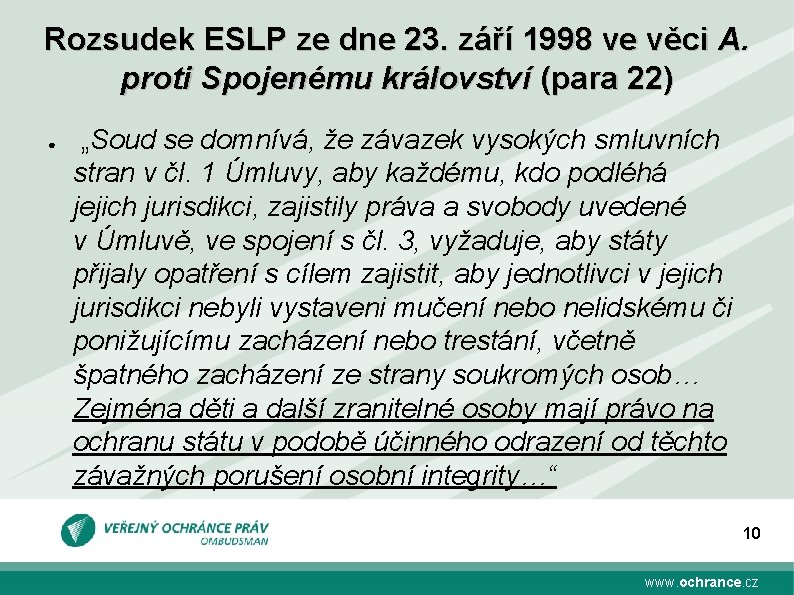 Rozsudek ESLP ze dne 23. září 1998 ve věci A. proti Spojenému království (para